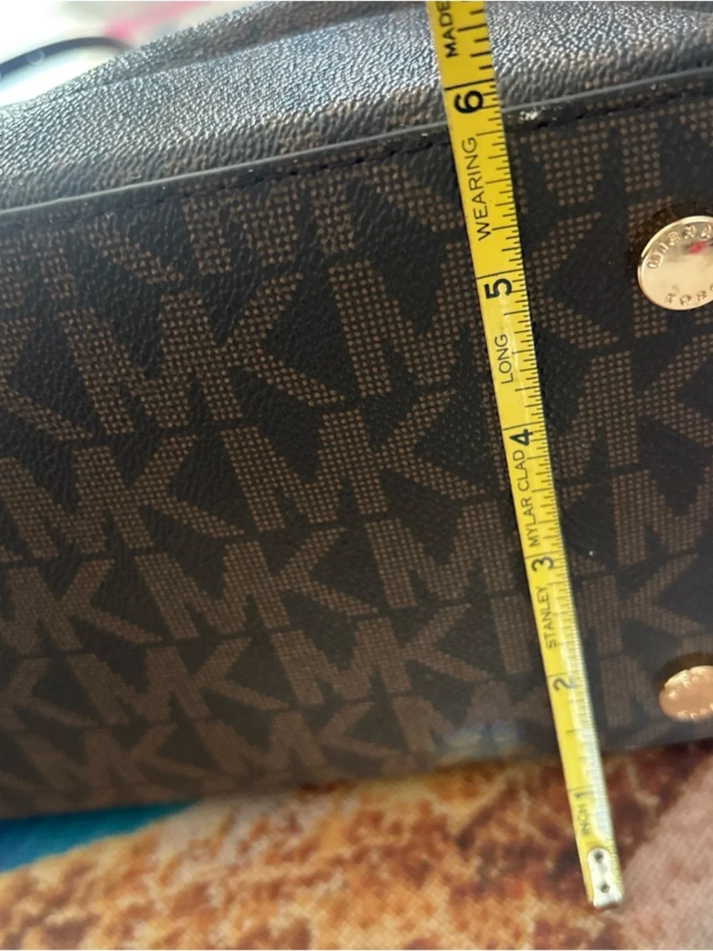 Michael Kors Brown Monogram Duffel with Tan Leather Trim - Picture 8 of 16